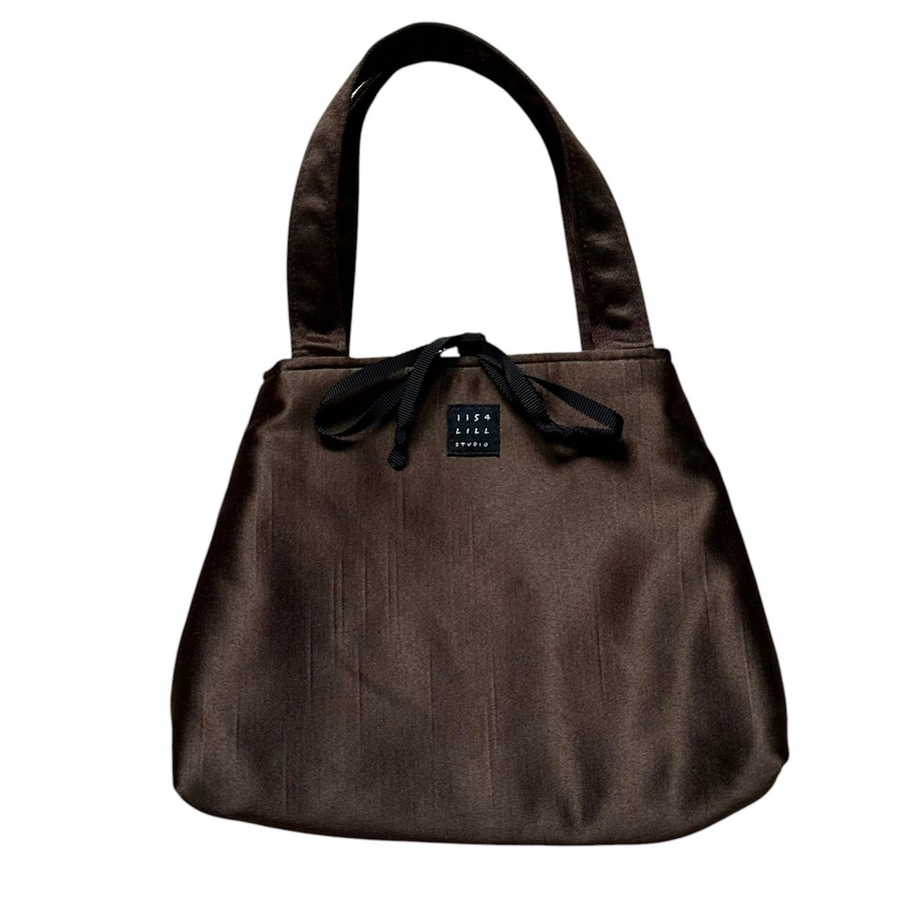 1154 LILL STUDIO Reversible Mini Tote Bag Brown Satin Blue Metallic Stripe Small